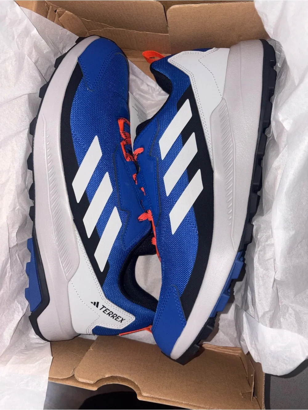 adidas Blue/White Trail Sneakers with Orange Accents
